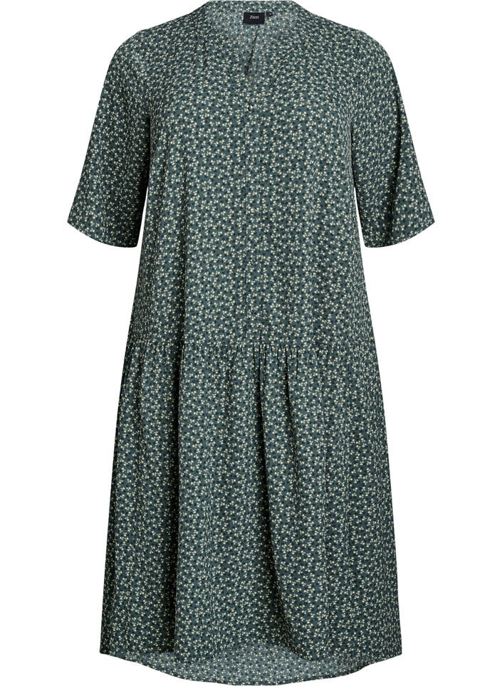 A-line midi dress with short sleeves, Green, Packshot image number 0