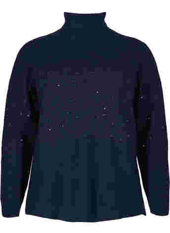 Knitted top with turtleneck and sequins