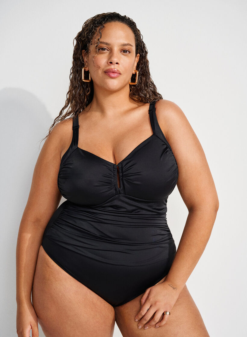 Swimsuit with ring detail and draping, Black, Image image number 0