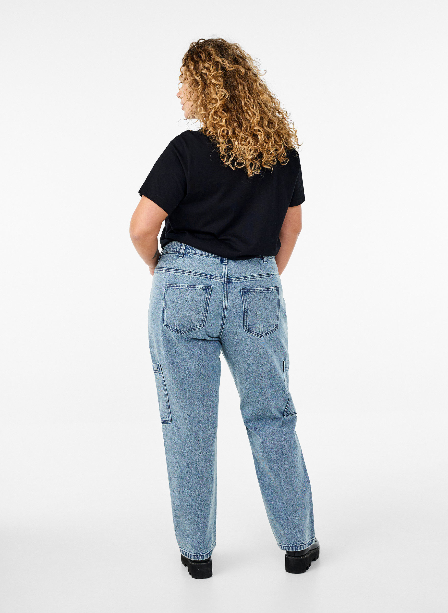 Zizzifashion High-waisted cargo jeans, Light Blue, Model image number 1