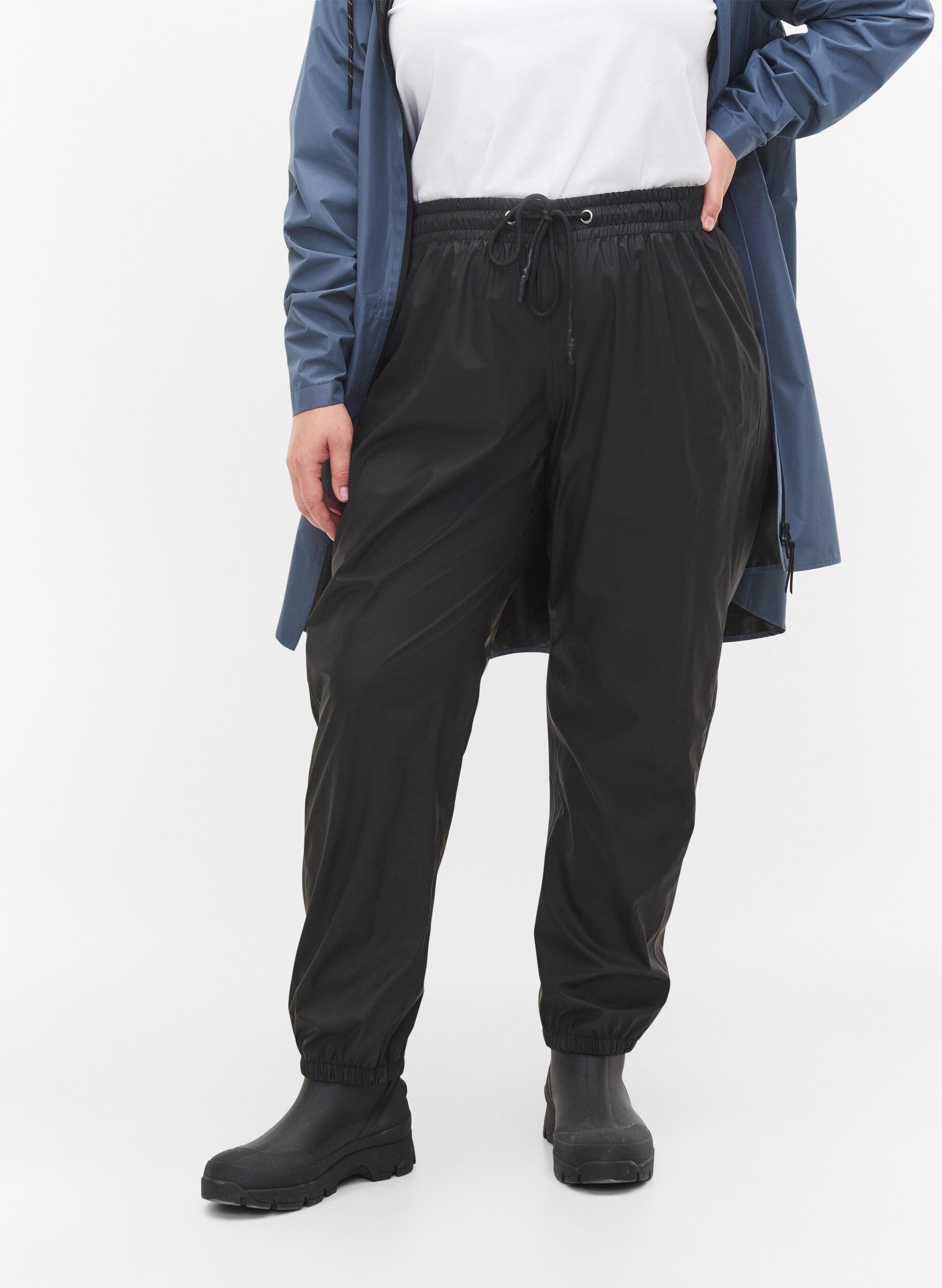 Zizzifashion Rain trousers with elastic and drawstring, Black, Model image number 2