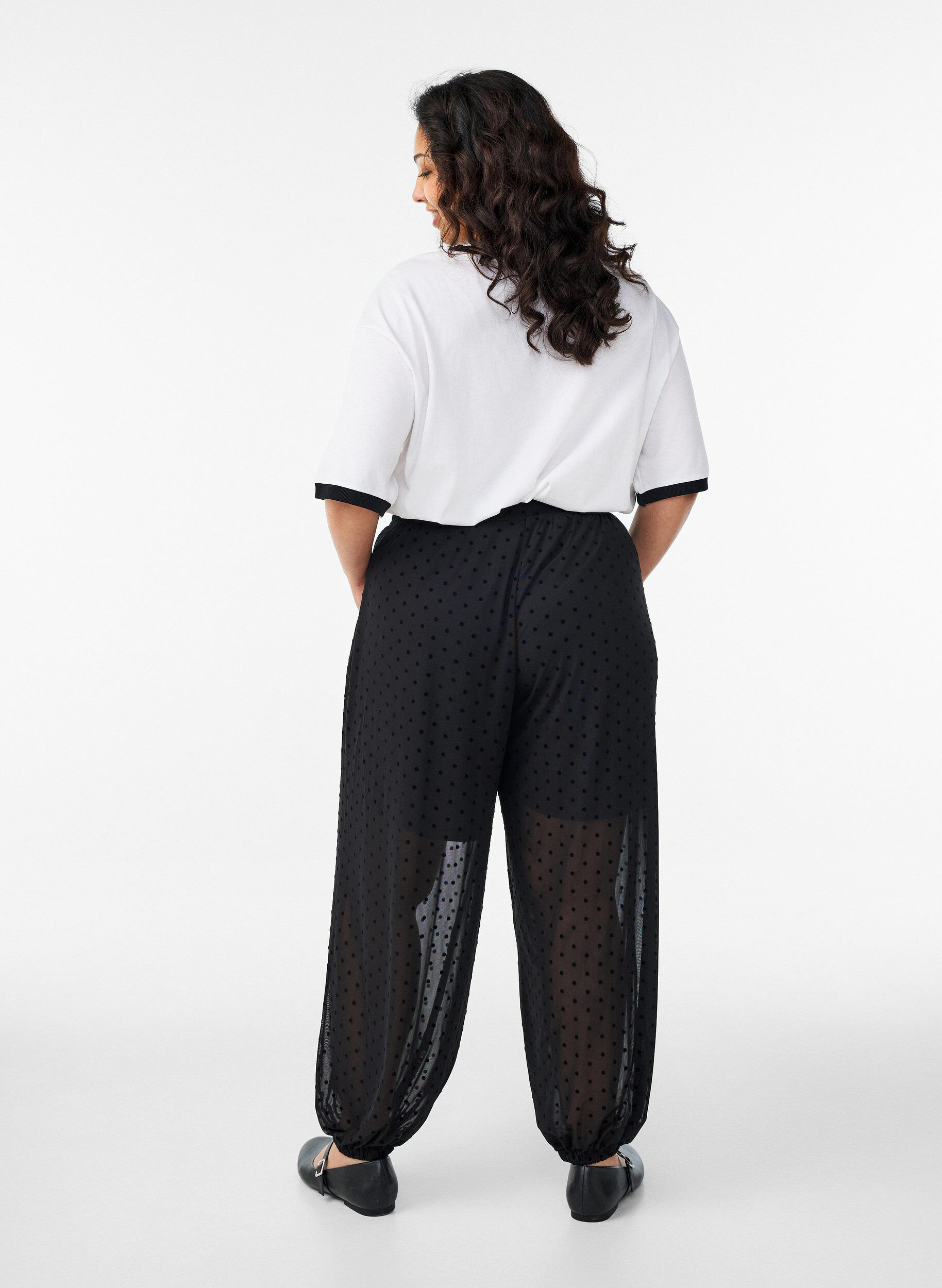 Zizzifashion Mesh balloon trousers with polka dots, Black, Model image number 1