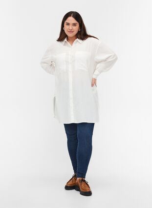 Long viscose shirt with pockets and slits, White, Model image number 2