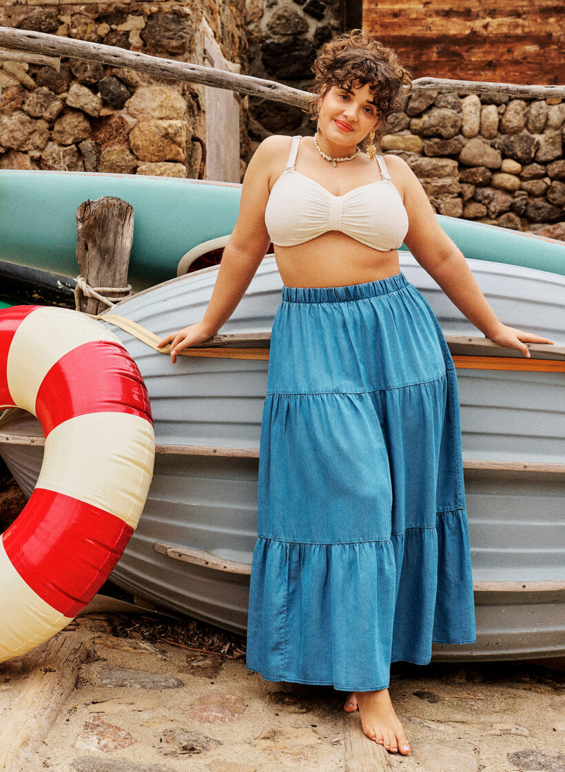 Denim maxi skirt with ruffles, Blue, Image