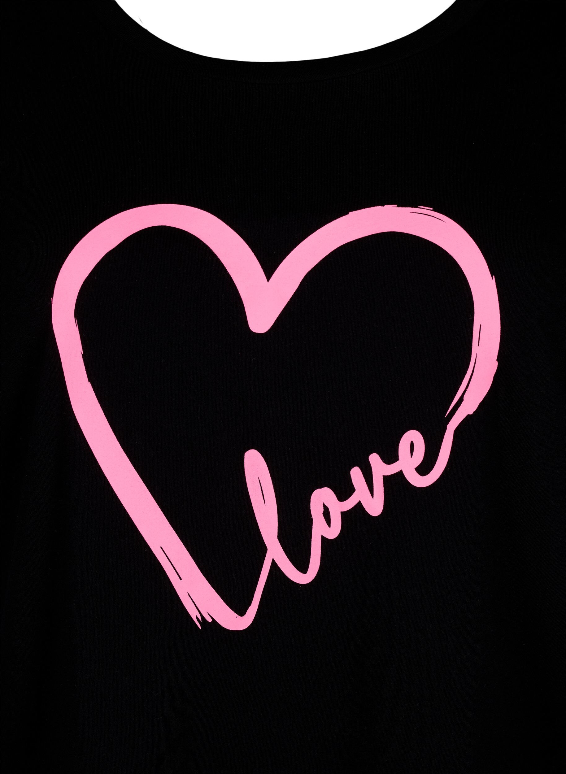 Zizzifashion Crew neck cotton T-shirt with print, Black W. Heart L., Packshot image number 2