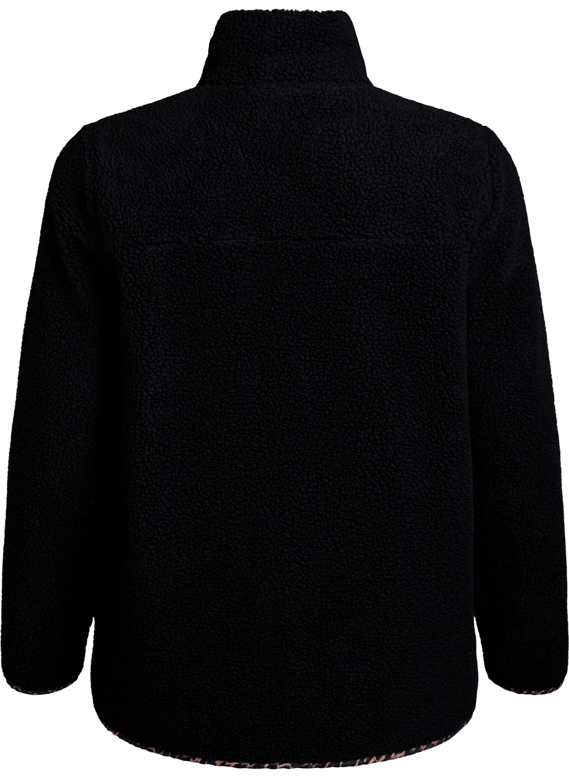 Zizzifashion Teddy-fleece jacket with cherry details, Black, Packshot image number 1