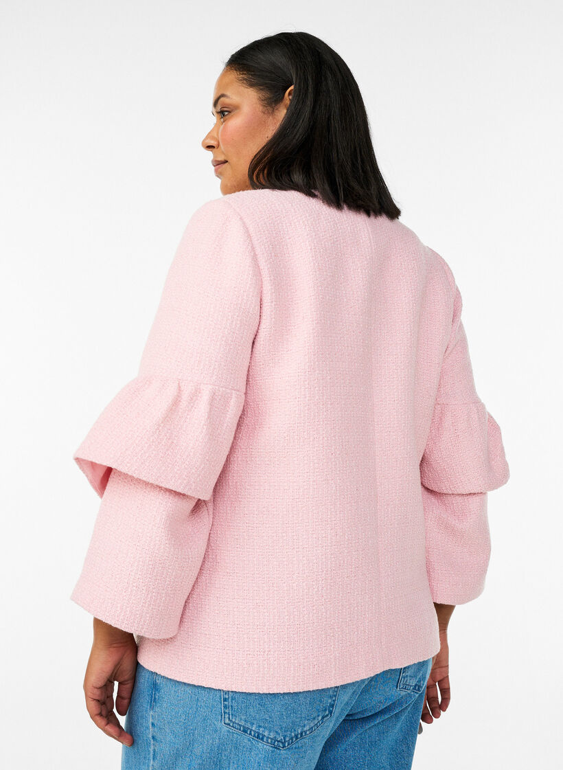 Boucl&eacute; jacket with ruffle details, Pink, Model image number 2