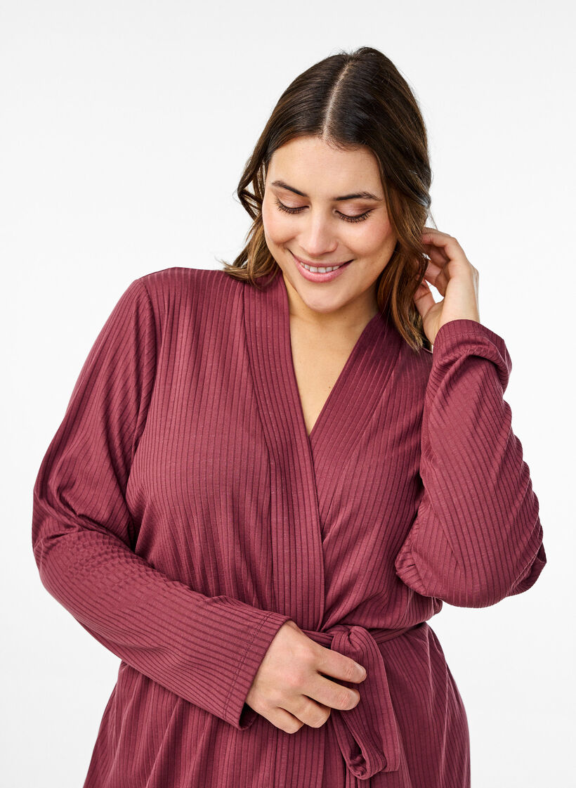 Dressing gown with tie belt, Rose Brown, Model image number 2