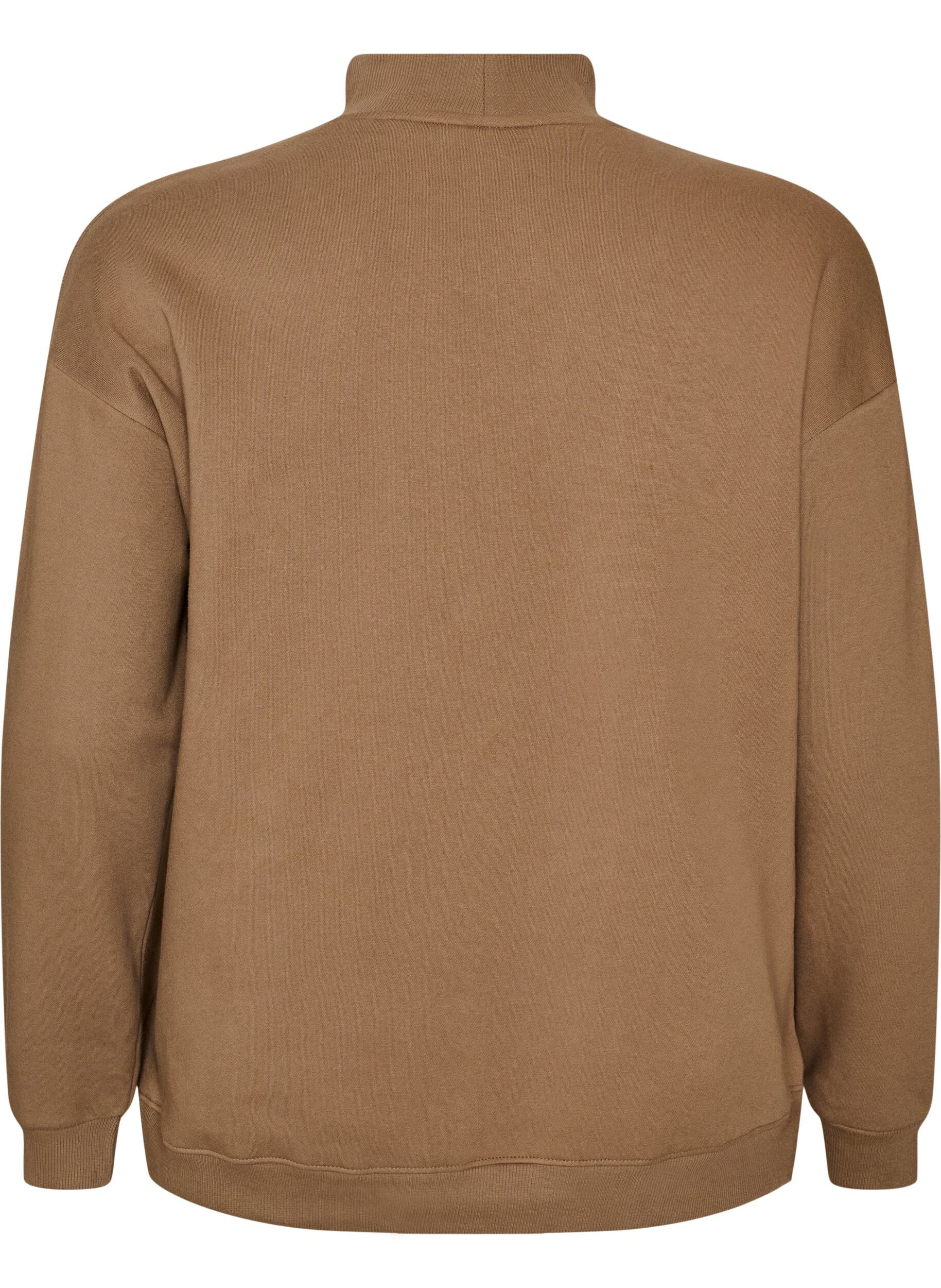 ZizzifashionSweatshirt with high neck and sporty front motif, Brown, Packshot image number 1