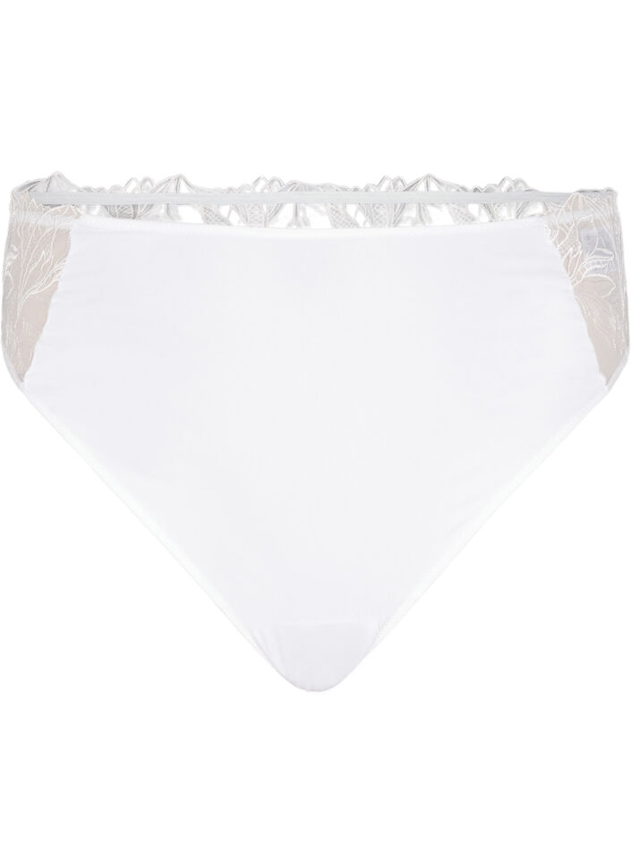 Microfiber thong with lace, White, Packshot image number 0