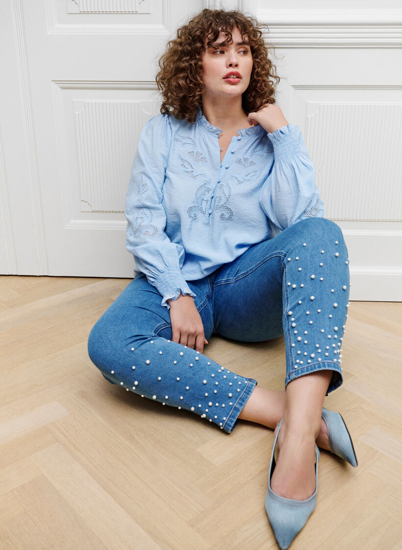 Slim fit Emily jeans with pearls, Light Blue, Image