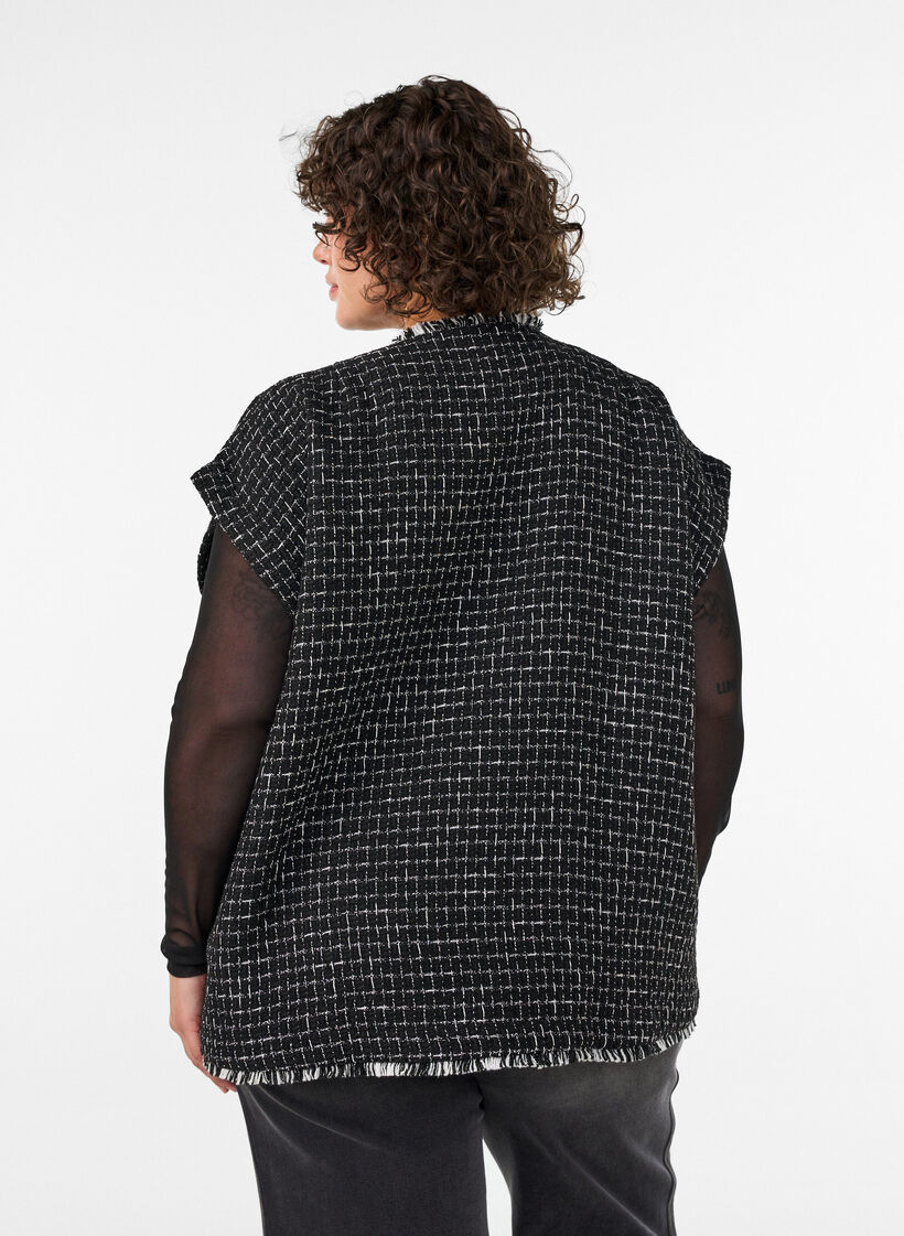 Checked waistcoat with decorative buttons, Black, Model image number 2