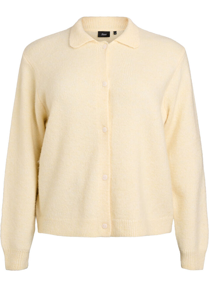 Knitted cardigan with collar and buttons, Yellow, Packshot image number 0