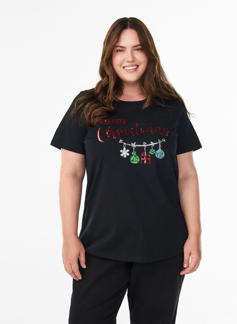Christmas t-shirt in organic cotton, Black, Model image number 0