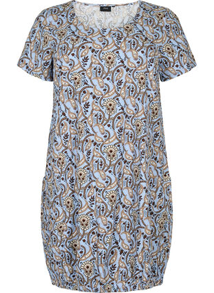 Short-sleeved, printed cotton dress, Blue Paisley , Packshot image number 0