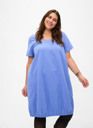 Short sleeve cotton dress, Wedgewood, Model image number 0
