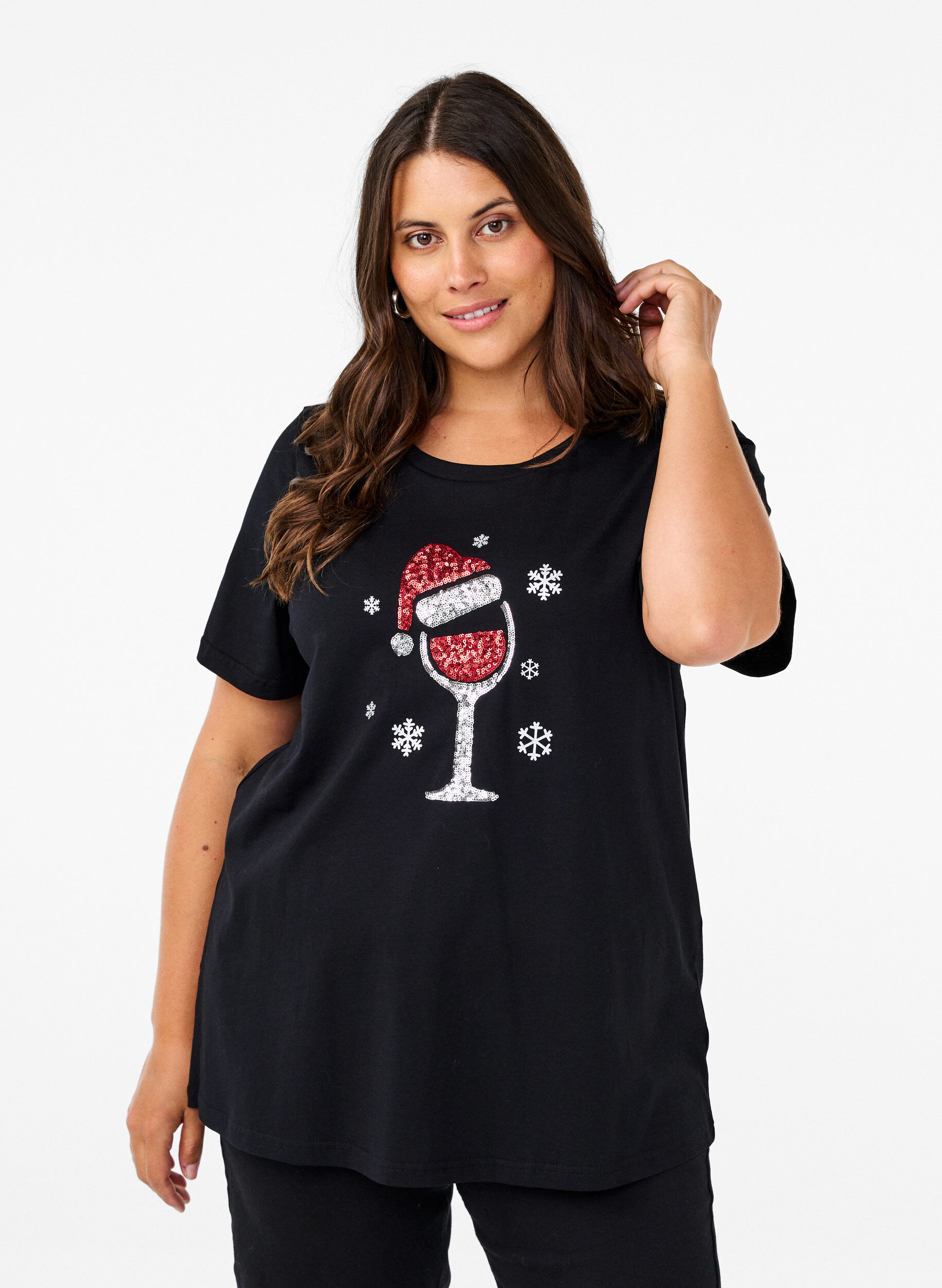 Zizzifashion Christmas t-shirts in 100% cotton, Black w. Wine, Model image number 0