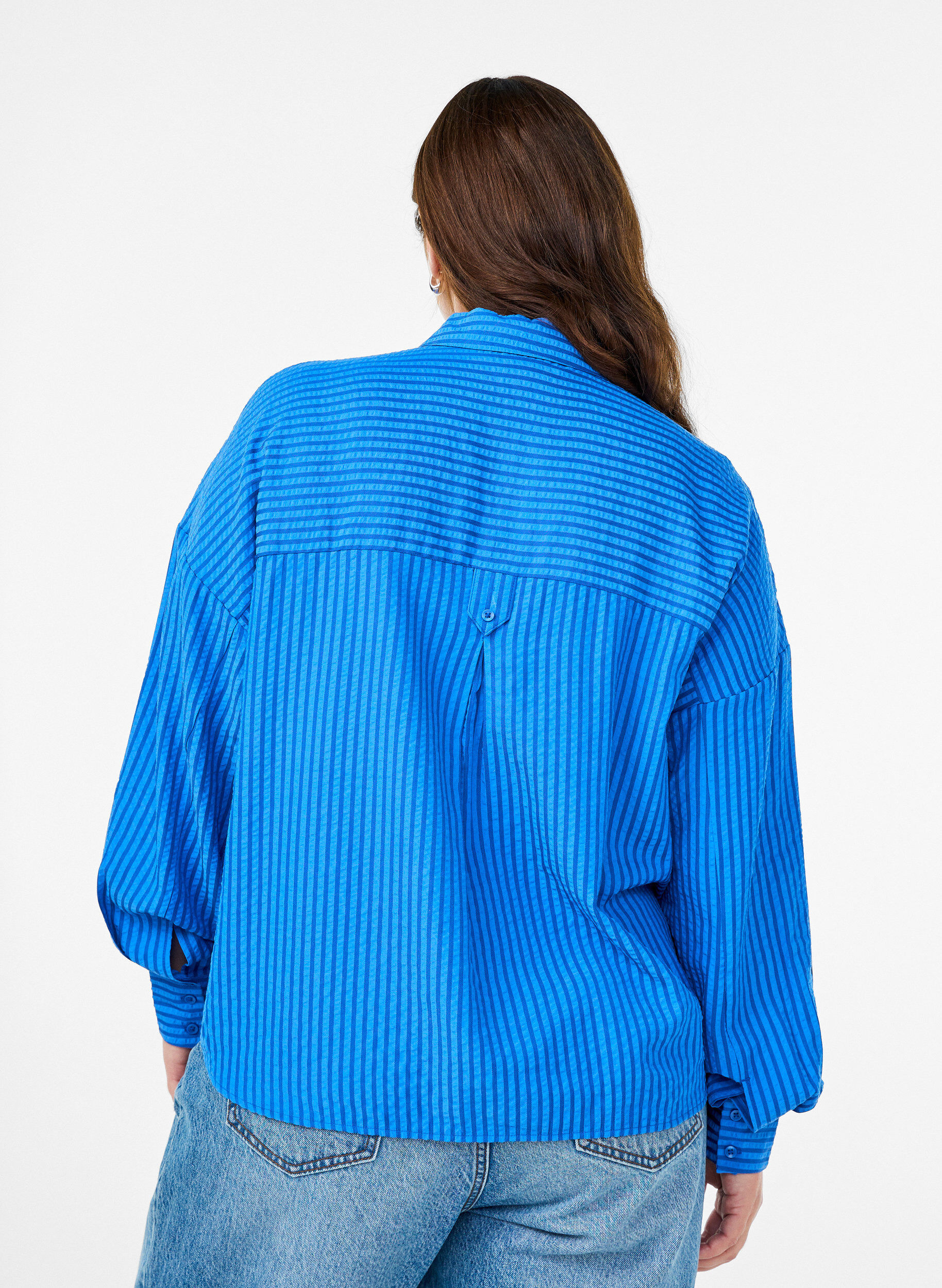 Zizzifashion Striped shirt with button detail on the back, Blue, Model image number 2