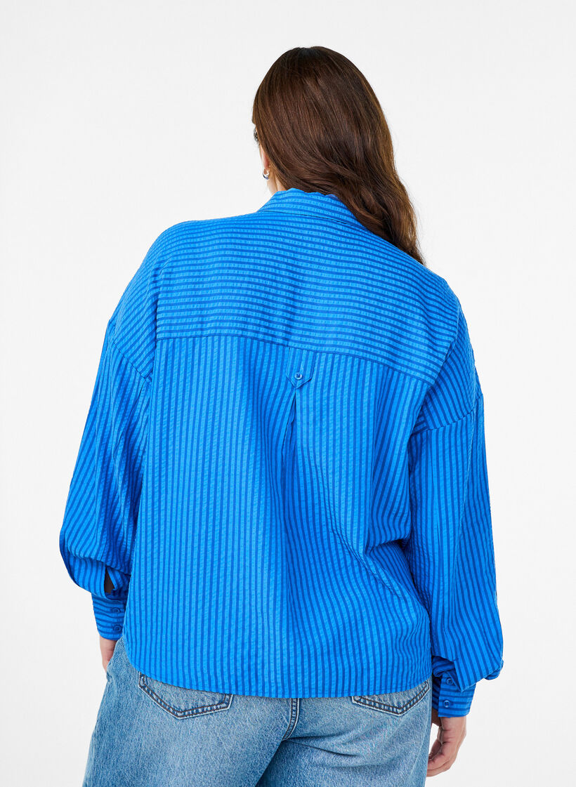 Striped shirt with button detail on the back, Blue, Model image number 2