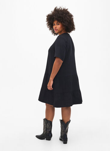 Short sleeve dress in 100% cotton, Black, Model image number 1
