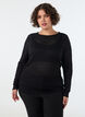 Blouse with eyelet pattern and long sleeves, Black, Model image number 0