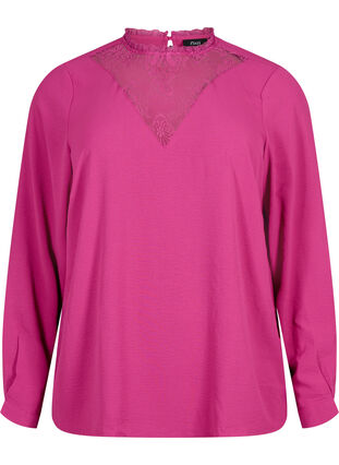 Long sleeved blouse with lace detail, Festival Fuchsia, Packshot image number 0