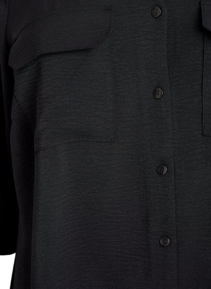 FLASH - Shirt with chest pockets and 3/4 sleeves, Black, Packshot image number 2