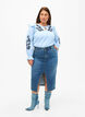 Denim skirt with front slit, Blue denim, Model image number 3