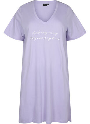 Organic cotton nightdress with V-neck (GOTS), Lavender Decide, Packshot image number 0