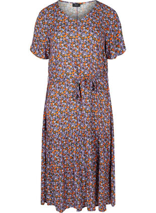 Short-sleeved midi dress in viscose, Purple Ditsy Flower, Packshot image number 0