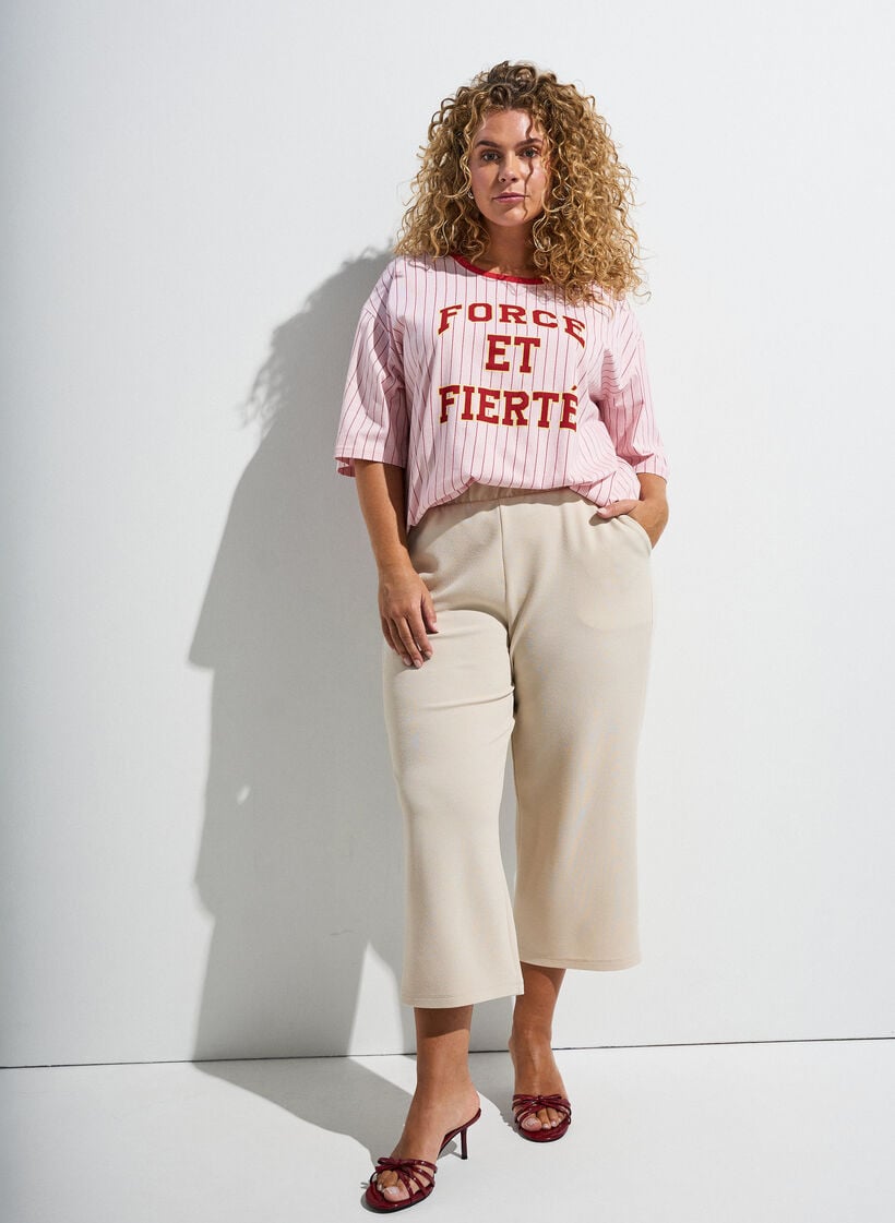 Boxy T-shirt with stripes and statement print, Rose, Image image number 0