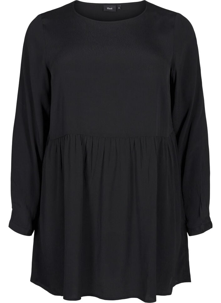 Long-sleeved tunic with a seam, Black, Packshot image number 0