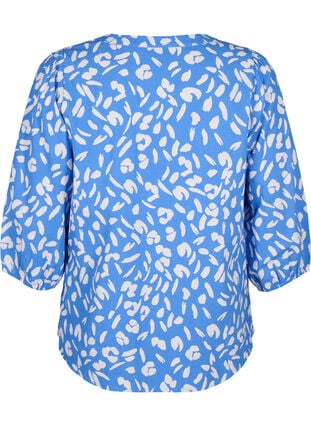 3/4 sleeve cotton Blouse with print, Marina White AOP, Packshot image number 1