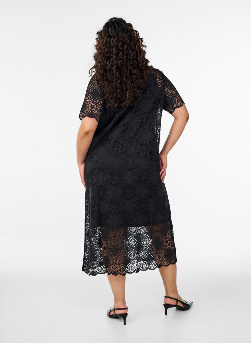 Lace midi dress with 1/2 sleeves, Black, Model image number 1