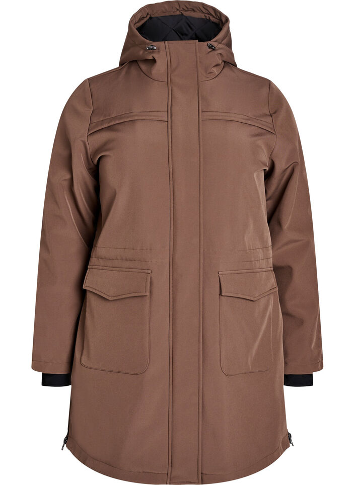 Water-repellent softshell jacket with quilted lining, Brown, Packshot image number 0