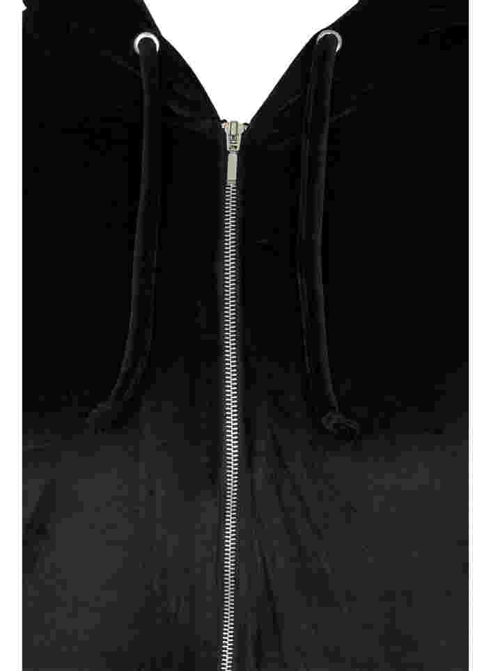 Velour cardigan with zip and hood, Black, Packshot image number 2