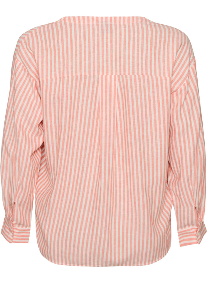 Blouse in linen and viscose with V-neck, Coral, Packshot image number 1