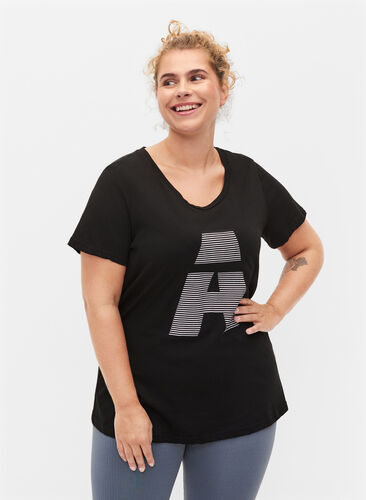 Sports t-shirt with print, Black w. stripe A, Model image number 0