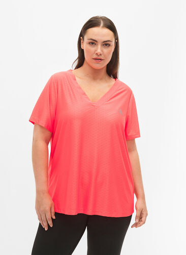 Training t-shirt with v-neck and pattern, Fyring Coral ASS, Model image number 0