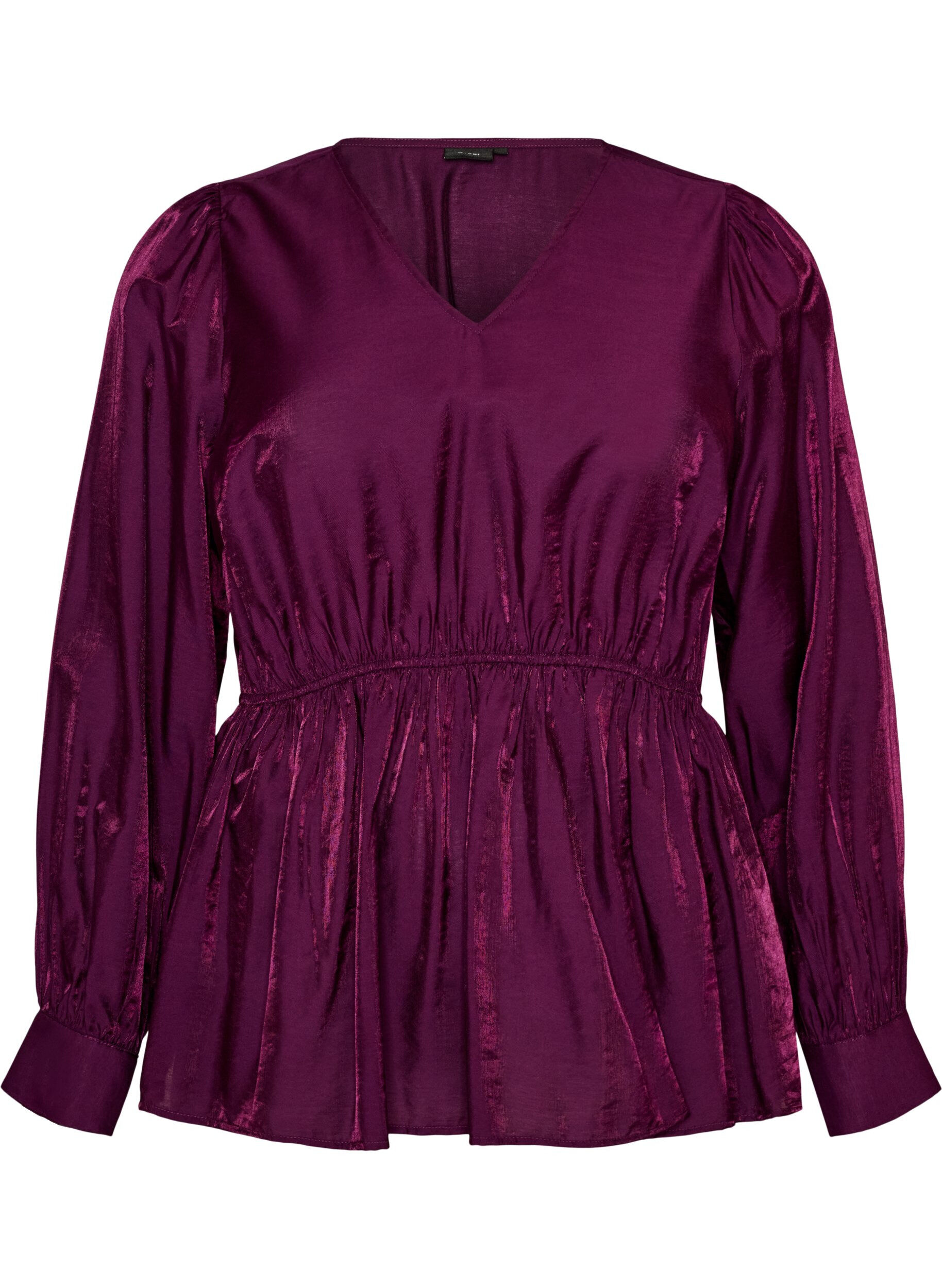 ZizzifashionShiny viscose blouse with peplum effect, Purple, Packshot image number 0