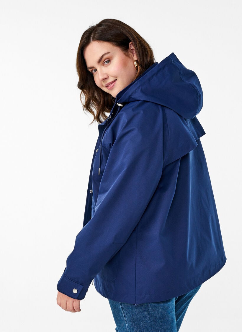 Short spring jacket with detachable hood, Blue, Model image number 2