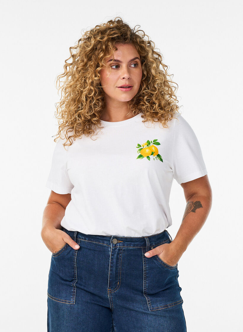 Organic cotton T-shirt with citrus print, White, Model image number 0