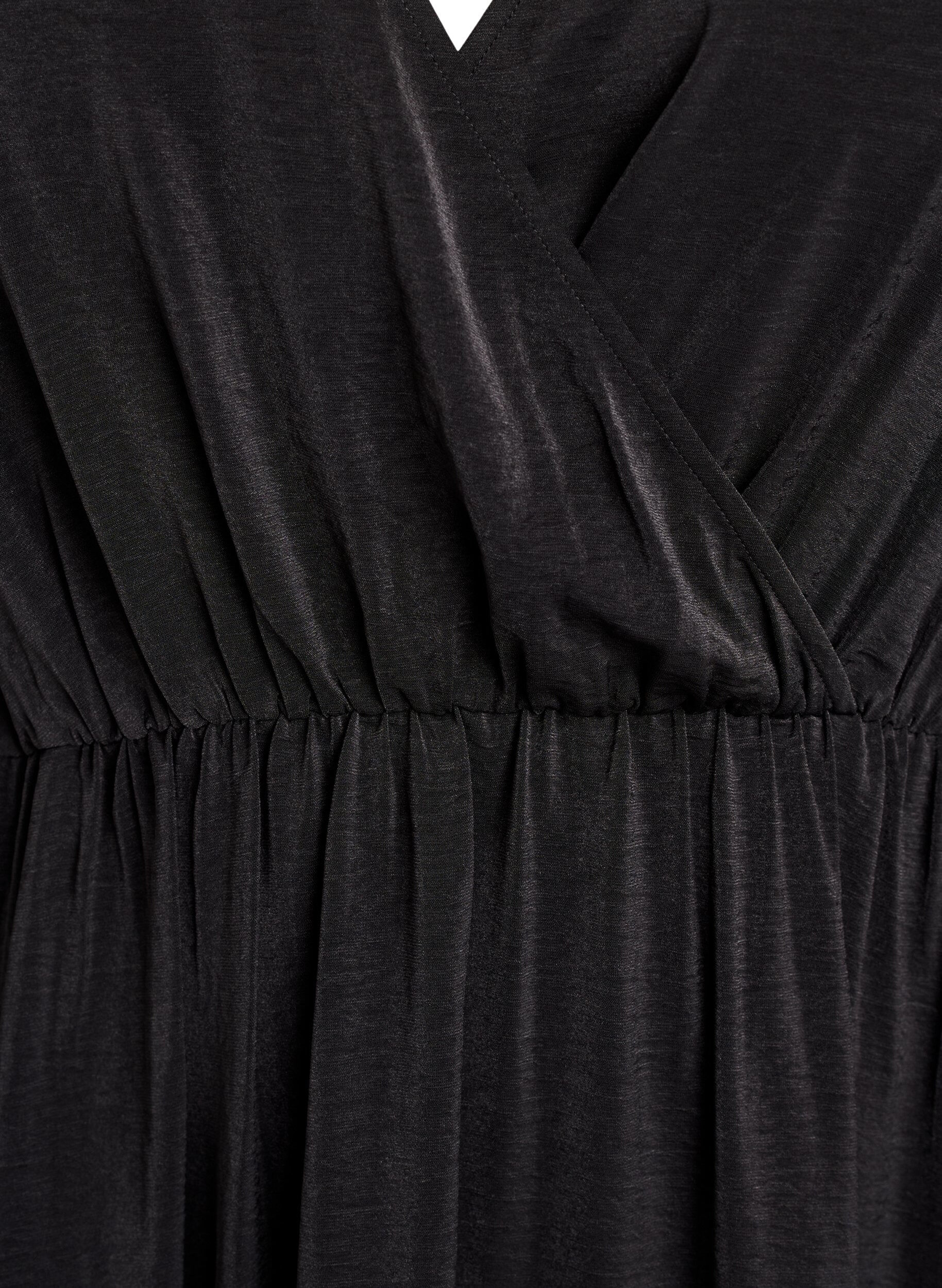 Zizzifashion Midi dress with wrap-look and smock sleeves, Black, Packshot image number 2