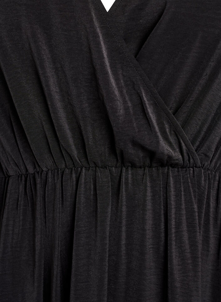 Midi dress with wrap-look and smock sleeves, Black, Packshot image number 2