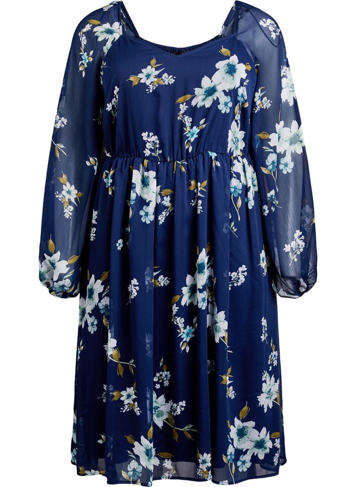 Chiffon party dress with long sleeves, Blue, Packshot image number 0