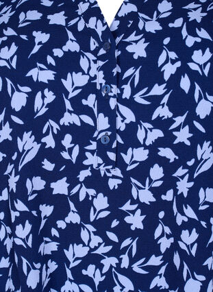 Floral blouse with 3/4 sleeves, M. Blue Flower AOP, Packshot image number 2