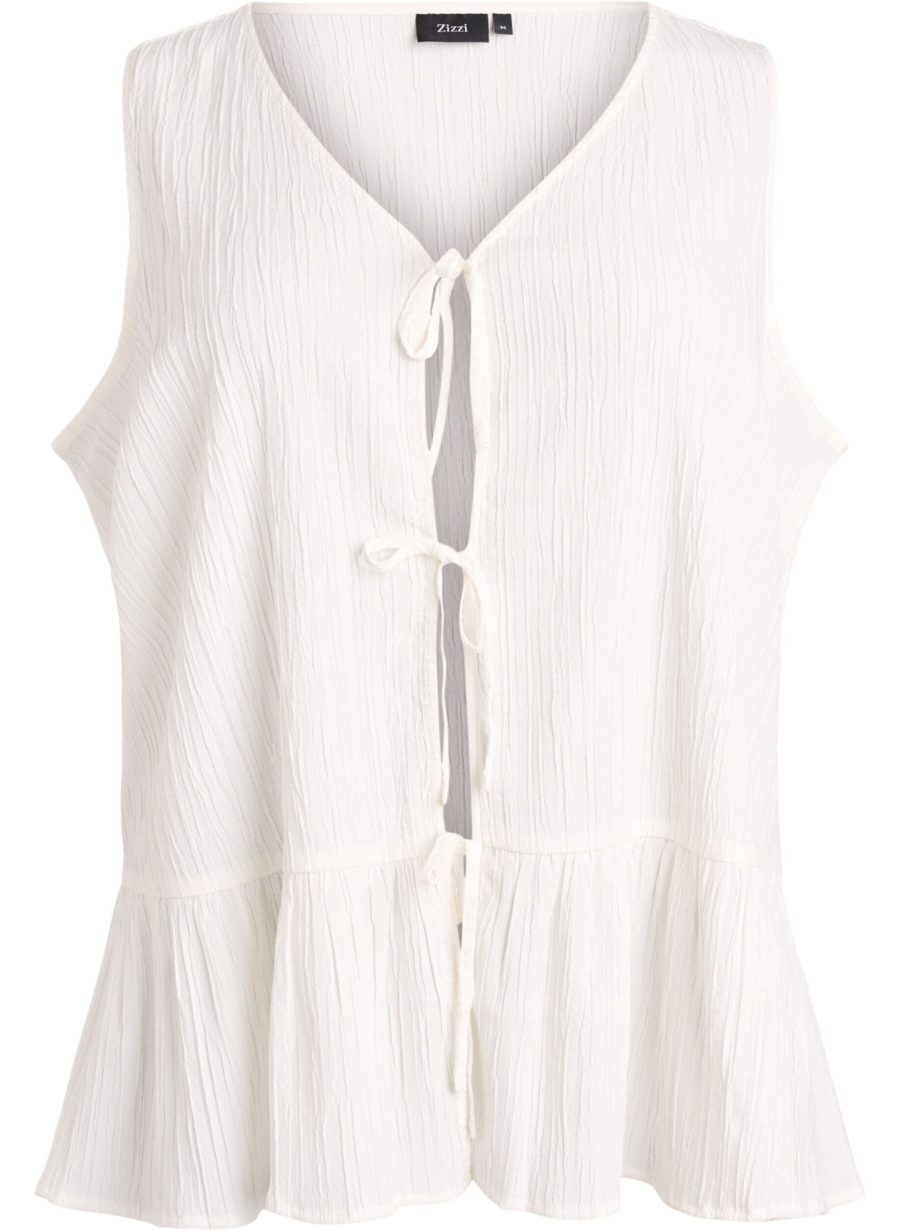ZizzifashionSleeveless blouse with texture and a tie fastening, Vanilla, Packshot image number 0