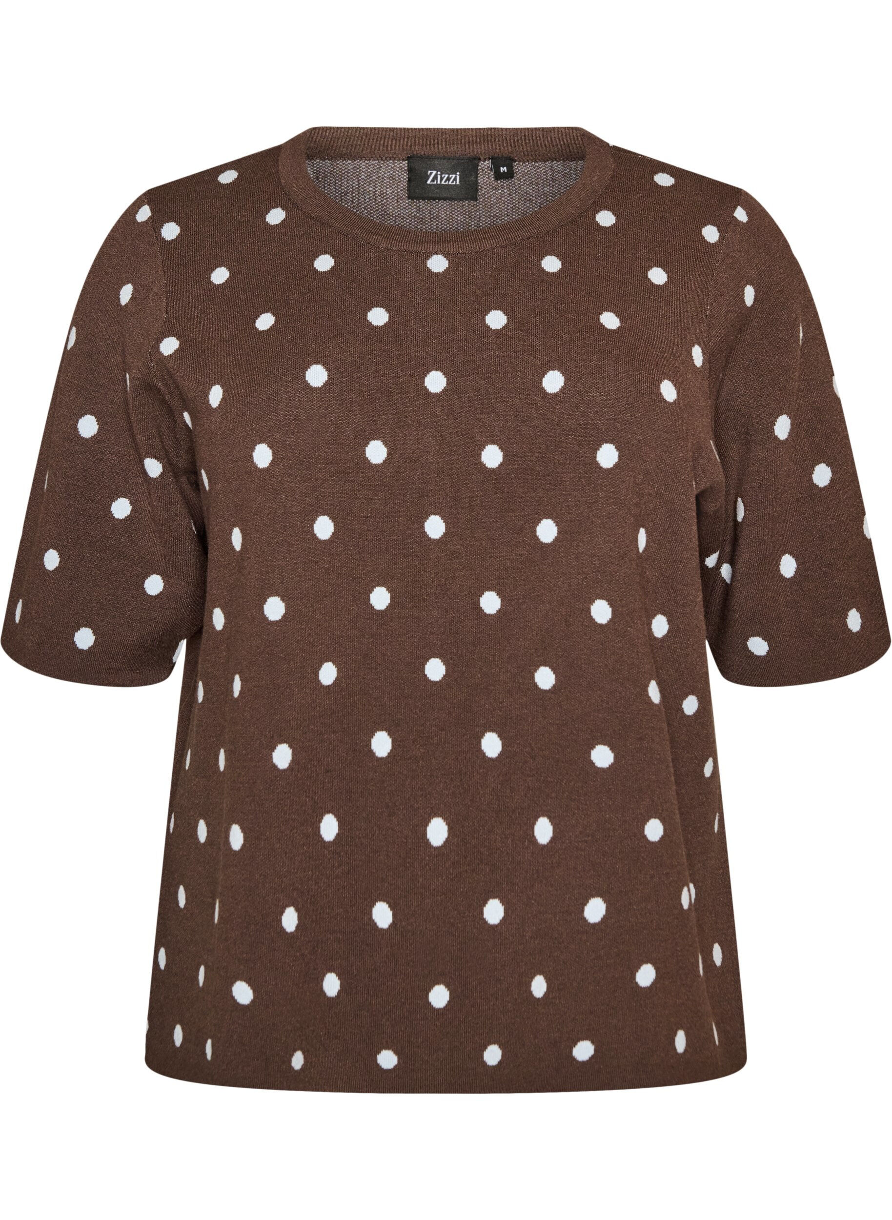 Short-sleeved knitted blouse with polka dots