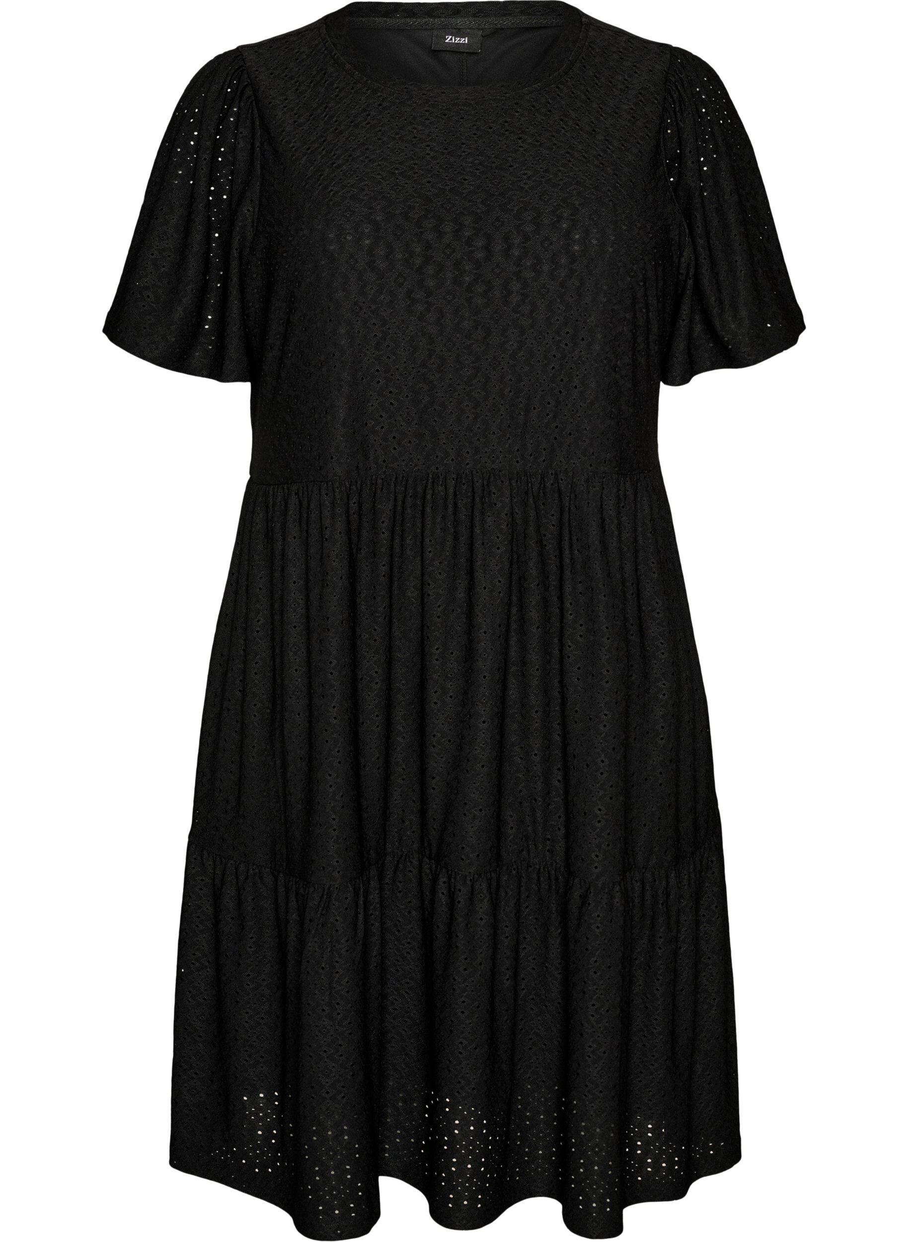 ZizzifashionShort dress with lace pattern and layered skirt, Black, Packshot image number 0