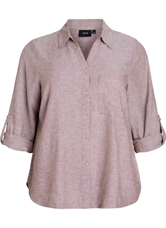 Shirt in linen and viscose with 3/4 sleeves, Brown, Packshot image number 0